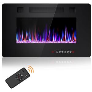 Lareira Elétrica Joy Pebble de 76 cm, Embutida ou de Parede, com Aquecedor 750/1500W, LED Touch, Controle Remoto, Timer, Chamas Ajustáveis