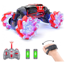 Carrinho de Controle Remoto e Sensor de Gestos com Dupla Face 360, Transformação Off Road e Luz LED, Powerextra, Vermelho