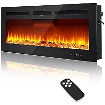 Lareira Elétrica de 152 cm Embutida ou de Parede, Aquecedor 1500/750W (15-37°C), Tela Touch, Controle Remoto, Timer