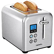 Torradeira Elétrica 2 Fatias em Aço Inoxidável com Contagem Regressiva Digital e Bandeja de Migalhas Removível, 900W, Unichefry, Prata