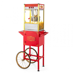 Máquina de Pipoca ROVSUN com Carrinho, Rodas e Panela de 280 g, faz até 15 L. Acompanha Concha de Aço Inox, Colher de Óleo, Sacos e 3 Copos.