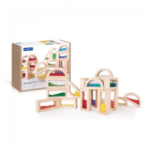 Blocos sensoriais Guidecraft Sensory Rainbow Blocks com 18 peças em madeira com água, areia e miçangas coloridas