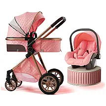 Carrinho de Bebê para Recém-Nascidos, Ajustável em Duas Direções e Dobrado Facilmente com um Clique, BEBECOSY, Rosa