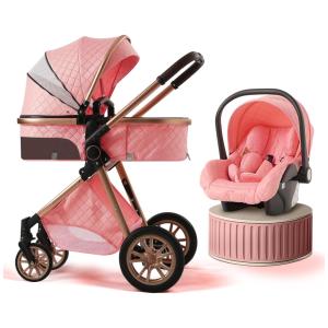 Carrinho de Bebê para Recém-Nascidos, Ajustável em Duas Direções e Dobrado Facilmente com um Clique, BEBECOSY, Rosa