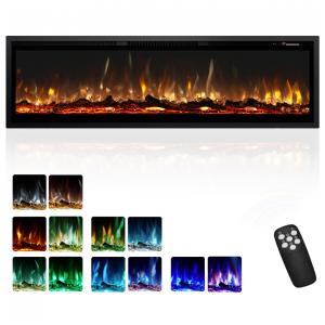 Lareira Elétrica EUHOMY de 152,4 cm Embutida na Parede ou Autônoma com Controle Remoto, Aquecedor de Lareira Ultrassônica com Chama