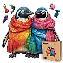 Quebra Cabeças em Madeira MDF para Adultos, Tema Casal de Pinguins com 500 Peças, LEOGOR, Colorido
