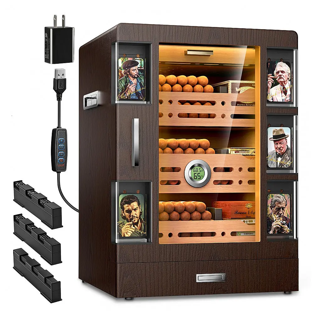 Armário Humidor XIFEI Marrom com 5 Vitrines LED Ajustável Capacidade 100-150 Charutos