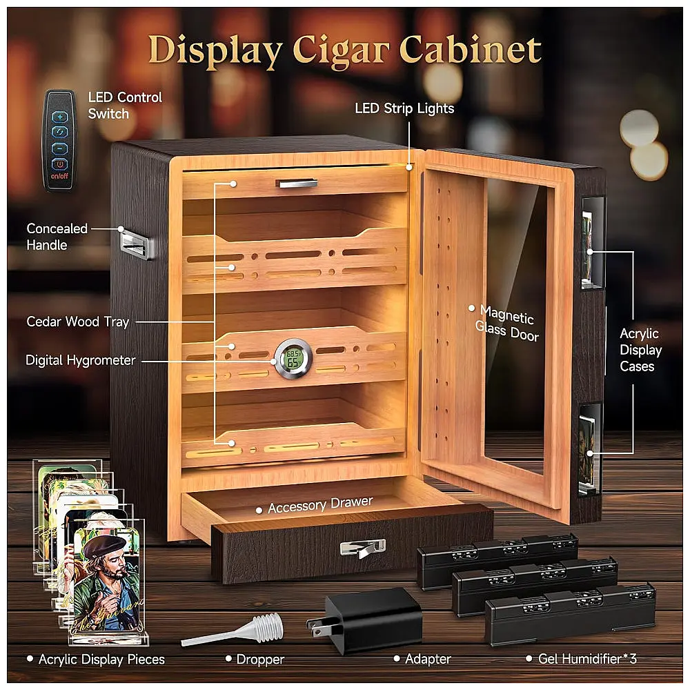 Armário Humidor XIFEI Marrom com 5 Vitrines LED Ajustável Capacidade 100-150 Charutos — foto 2