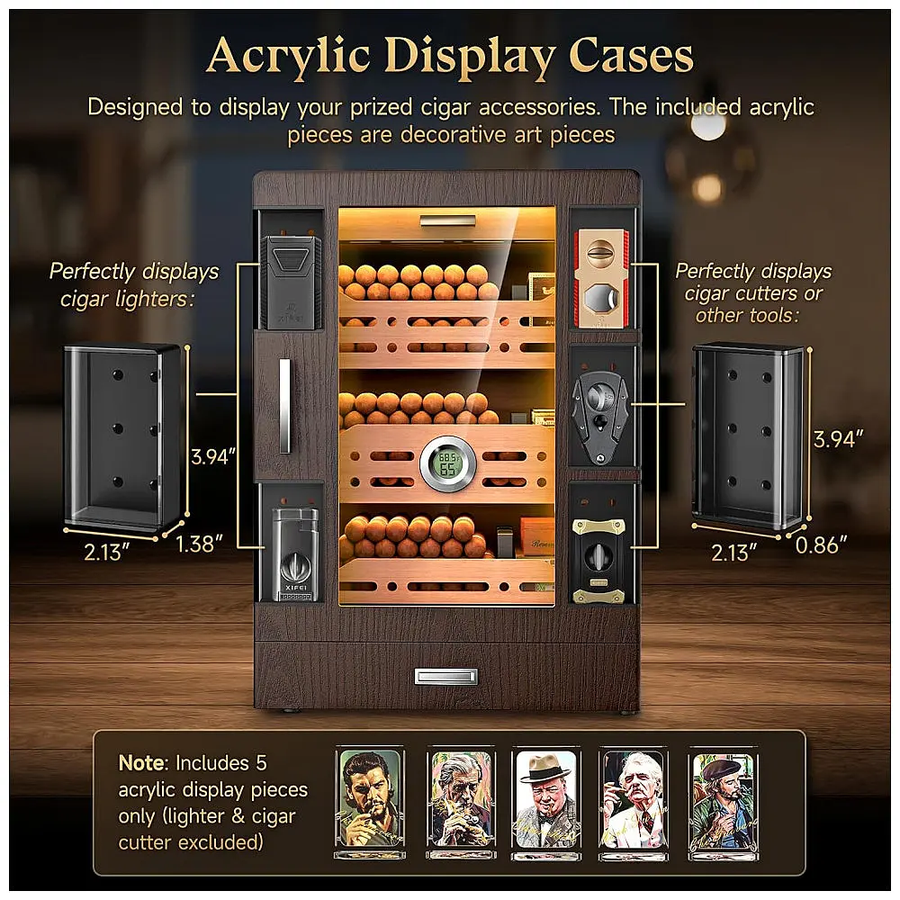 Armário Humidor XIFEI Marrom com 5 Vitrines LED Ajustável Capacidade 100-150 Charutos — foto 3