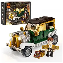 Kit de Construção Carro Vintage com Luz LED e 282 Peças, FUNWHOLE, Verde