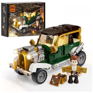 Kit de Construção Carro Vintage com Luz LED e 282 Peças, FUNWHOLE, Verde