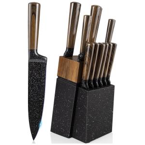 Conjunto de Facas Wodillo em Aço Inoxidável com Bloco de Bancada, 12 Peças, Marrom