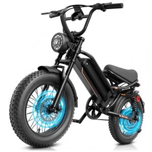 Bicicleta elétrica Jasion YR16 preta, estilo dirt/moped com pneus 16x4, motor até 2000W, bateria 48V 12,5Ah, suspensão dupla e voltagem 110V