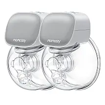 Bomba Tira Leite Dupla Elétrica Portátil 2 Modos e 5 Níveis de Sucção, MOMCOZY S12 22, Cinza