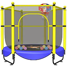 VGMiu LS5FT Cama Elastica Infantil com Diâmetro e Cesta de Basquete para até 150 kg, Amarelo, Azul