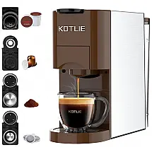 Máquina de Café Expresso 4 em 1 para 3 Estilos de Capsula e Café Moído, 110V 1450W, KOTLIE Marrom