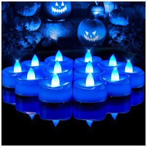 Kit de Velas LED de Decoração a Bateria para Halloween 24 Unidades, Azul