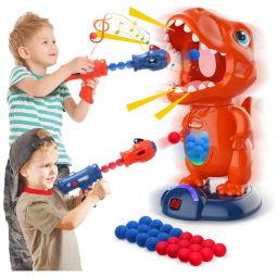 EagleStone Jogo de Tiro com Dinossauro Móvel para Crianças – 2 Armas de Bomba de Ar, 48 Bolinhas de Espuma, Alvo Eletrônico com LED e Som