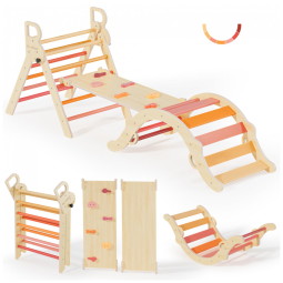 Conjunto BlueWood Pikler Triangle: Brinquedo de Escalada de Madeira para Crianças, Montessori Play Gym com Arco, Rampa e Escada - Autêntica