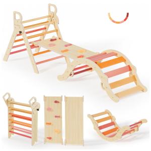 Conjunto BlueWood Pikler Triangle: Brinquedo de Escalada de Madeira para Crianças, Montessori Play Gym com Arco, Rampa e Escada - Autêntica