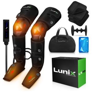 Massageador Elétrico de Compressão para Coxas, Joelhos, Pernas e Pés 4 Modos e 6 Intensidades, Bivolt, LUNIX LX10, Preto