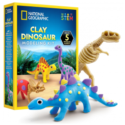 Kit de Artes e Ofícios de Dinossauros de Argila NATIONAL GEOGRAPHIC - Modelagem de Dinossauros com Argila de Secagem ao Ar para