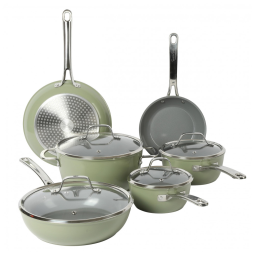 Conjunto de Panelas Antiaderente de Cerâmica Livre de PFA e Titânio Não Tóxico, 10 Peças, Sur La Table, Verde