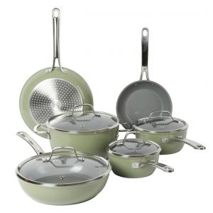 Conjunto de Panelas Antiaderente de Cerâmica Livre de PFA e Titânio Não Tóxico, 10 Peças, Sur La Table, Verde