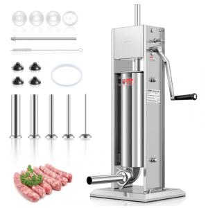 Enchedor de Linguiça de Aço Inoxidável 15Lb7L LEEVOT Ajustável, 2 Velocidades, 4 Tubos de Enchimento Prateado