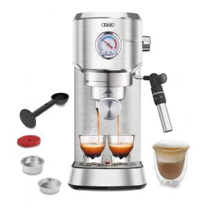 Máquina de Espresso 20 Bar, Frother Automático, Controle NTC, Pré-Infusão, Gevi, Inox, Prata, 110V