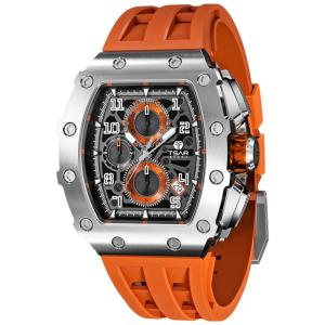Relógio Masculino Analógico Quartzo a Prova dÁgua 50M com Cronógrafo, TSAR BOMBA TB 8204SGLZHX, Laranja e Prata
