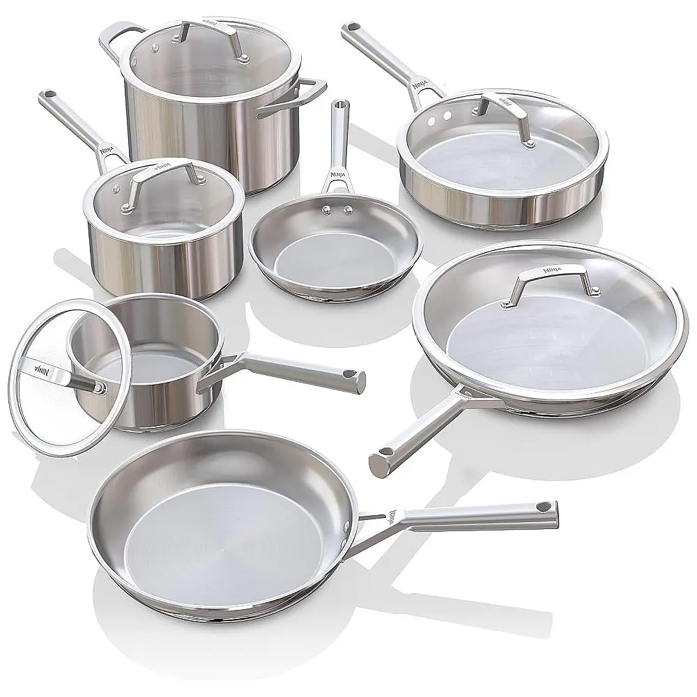 Conjunto de Panelas Ninja EverClad C99012 Aço Inox Tri-Ply 12 Peças Comercial Forno 315°C