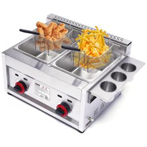 Fritadeira a Gás Dupla Profissional 12 Litros de Capacidade, Aço Inoxidável, 110V 1800 BTU, LOYALHEARTDY