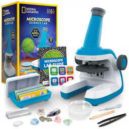 Kit Microscópio para Crianças Ampliação de 400X com 37 Peças, NATIONAL GEOGRAPHIC, Azul