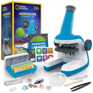 Kit Microscópio para Crianças Ampliação de 400X com 37 Peças, NATIONAL GEOGRAPHIC, Azul