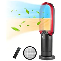 Ventilador de Mesa 3 em 1 Sem Lâminas 1500W Vermelho com Purificador HEPA, Aquecedor Cerâmico, Termostato e Temporizador