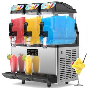 Máquina de Raspadinha Comercial Mojgar de 45L/12 Cal com Luz LED, 3 Tanques de 15L para Margarita, Suco, Smoothie, Daiquiri, Coquetel