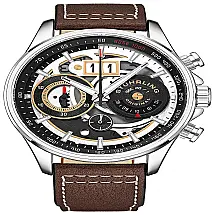 Relógio Masculino Analógico Aviator de Quartzo com Cronógrafo e Pulseira de Couro, 923,01, STUHRLING 923.01, Marrom