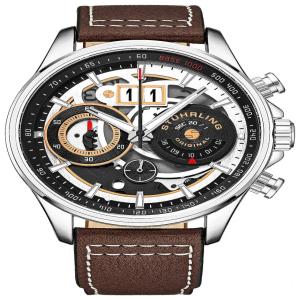 Relógio Masculino Analógico Aviator de Quartzo com Cronógrafo e Pulseira de Couro, 923,01, STUHRLING 923.01, Marrom