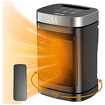 Aquecedor Elétrico Portátil JIBUFI 1500W com Rotação de 70°, Controle Remoto e Aquecimento Rápido e Seguro