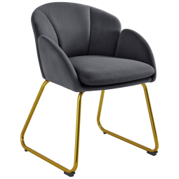 Yaheetech Poltrona Veludo Formato Flor, Pernas Metálicas Douradas, Cinza Escuro, Moderna e Confortável