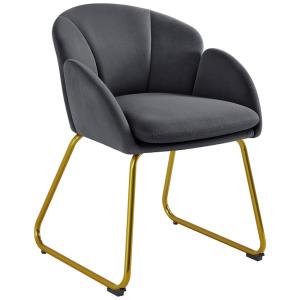 Yaheetech Poltrona Veludo Formato Flor, Pernas Metálicas Douradas, Cinza Escuro, Moderna e Confortável