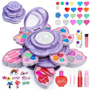 Kit de Maquiagem Infantil Lavável com 37 Peças para Crianças de 3 a 12 Anos, Siopal, Roxo e Rosa