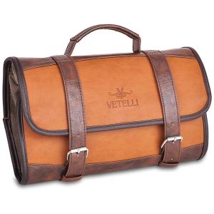 Necessaire Masculina Vintage de Couro Sintético com Forro à Prova d, VETELLI V103, Marrom
