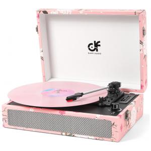 Toca Discos Retro 3 Velocidades com Bluetooth, USB e Alto Falantes Embutidos, DANFI ÁUDIO DF TE012PK, Rosa