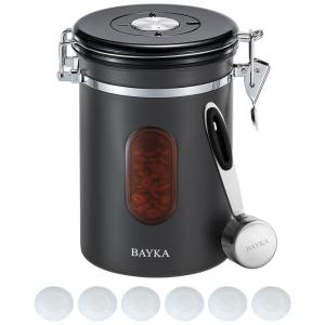 Pote Hermético para Café 650 mL com 6 Válvulas com Colher para Servir, BAYKA, Preto