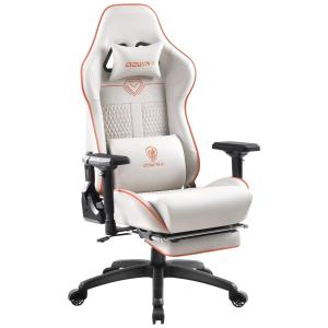 Cadeira de Jogos,Cadeira de Computador com Encosto Alto com Apoio Para os Pés, Dowinx (Branca)