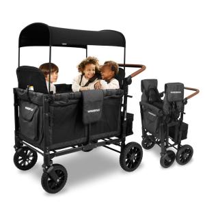 Carrinho de Passeio para 4 Crianças Multifuncional com Cobertura Removível e Dobramento, até 136 kg, WONDERFOLD W4, Azul Claro