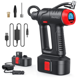 Compressor de Ar com Bateria Recarregável 20V 12V, 150PSI, AKASO P20, Vermelho