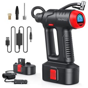 Compressor de Ar com Bateria Recarregável 20V 12V, 150PSI, AKASO P20, Vermelho